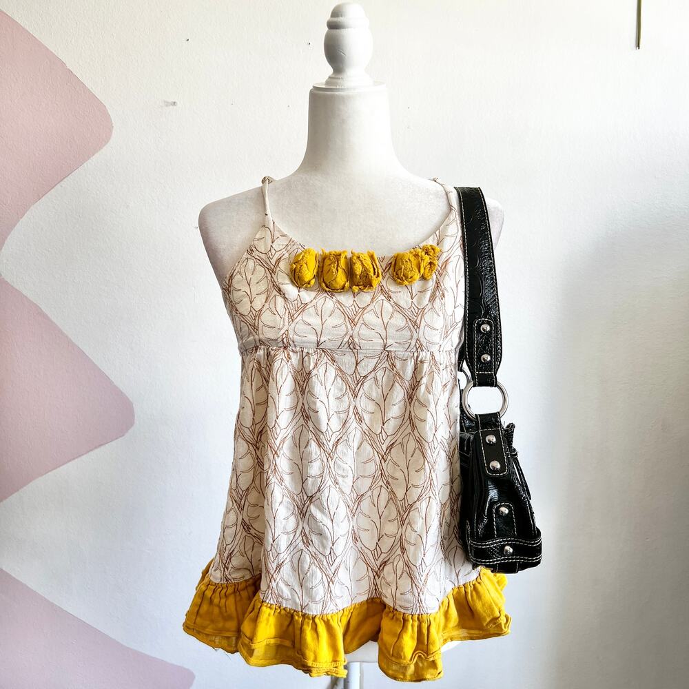 Vintage Y2K Ruffle‎ Babydoll Top, Coquette Soft Girl 2000s Small Boho